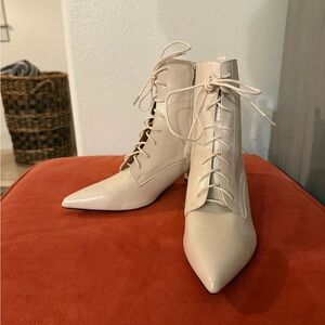 Chic Cream Lace-Up Boots for Women